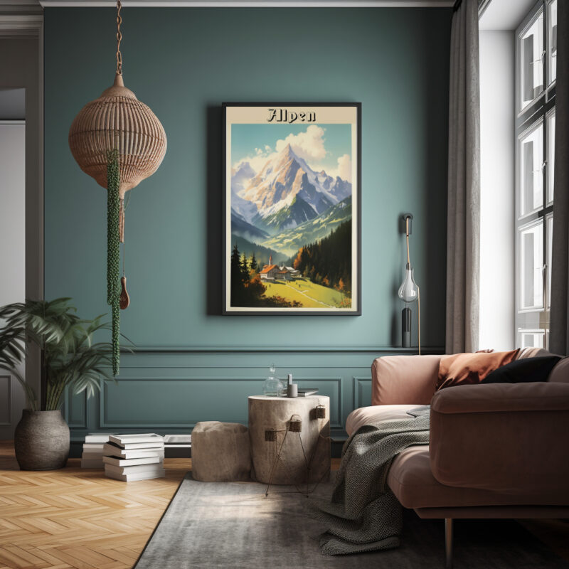 Schönes Travel Poster Alpenlandschaft Bayern - Bergpanorama Wandkunst