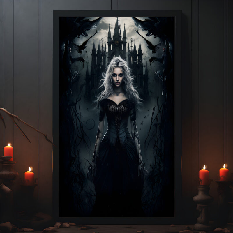 Gothic Poster Gothic Frau mit Gespensterschloss