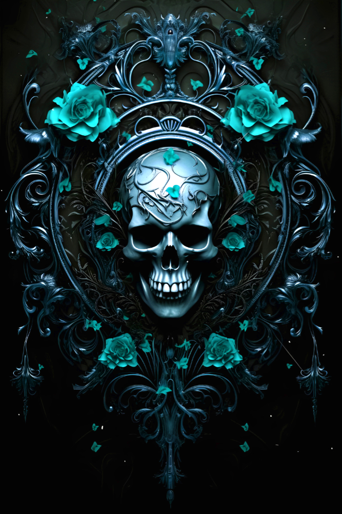 Gothic Poster mit Totenkopf skull türkis
