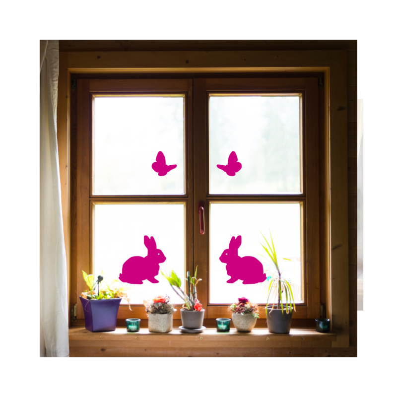 Osterhasen und Schmetterlinge, wieder verwendbar, Fensterdeko Ostern, in 10 verschiedenen Farben als selbsthaftendes Fensterbild