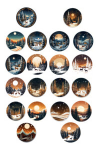 Weihnachtssticker, Sticker rund mit Wintermotiven