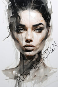 Ein Portrait in schwarz/weiß und Sandtönen. Digital erstelltes Aquarell Kunstwerk.