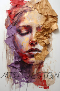 Kunstcollage Portrait Lady in red and gold als digitaler Kunstdruck zum Download