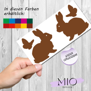 Osterhasen und Schmetterlinge, wieder verwendbar, Fensterdeko Ostern, in 10 verschiedenen Farben als selbsthaftendes Fensterbild
