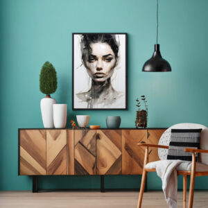 Ein Portrait in schwarz/weiß und Sandtönen. Digital erstelltes Aquarell Kunstwerk.