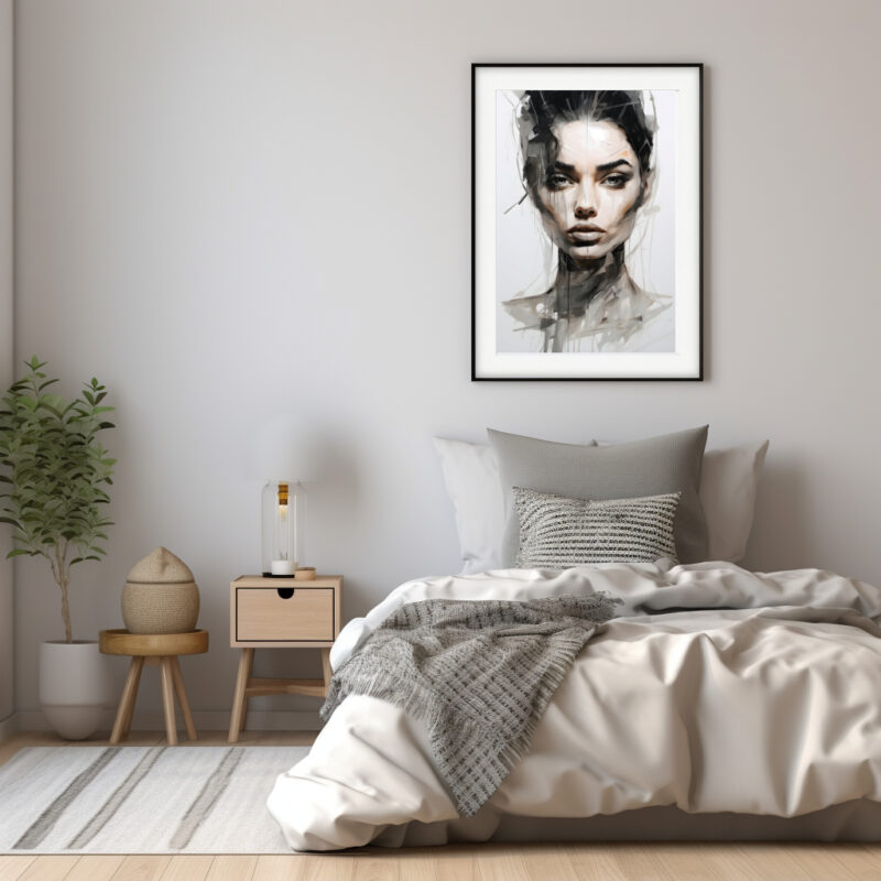 Ein Portrait in schwarz/weiß und Sandtönen. Digital erstelltes Aquarell Kunstwerk.