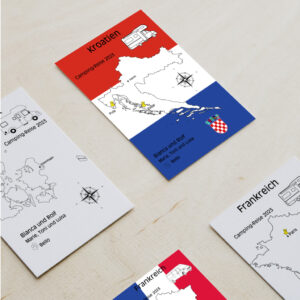 Reiseposter mit dem Umriss von Kroatien, individuell anpassbar mit Passendem Reisefahrzeug, Jahr und Namen der Teilnehmer