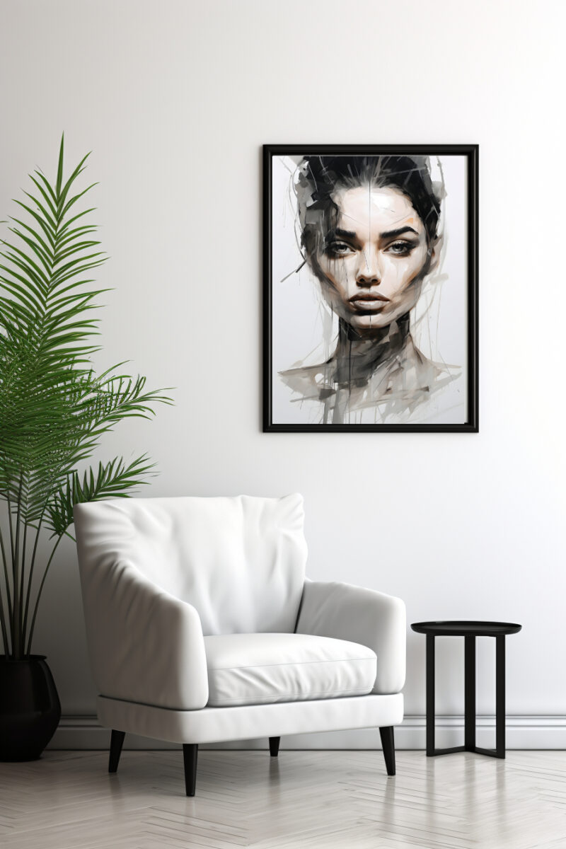 Ein Portrait in schwarz/weiß und Sandtönen. Digital erstelltes Aquarell Kunstwerk.
