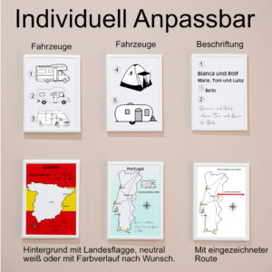 Reiseposter mit dem Umriss von Griechenland, individuell anpassbar mit Passendem Reisefahrzeug, Jahr und Namen der Teilnehmer