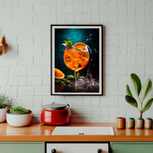 Poster Fotografie eines Glases, gefüllt mit Aperol Spritz mit Minze und Orange.