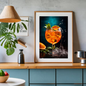 Poster Fotografie eines Glases, gefüllt mit Aperol Spritz mit Minze und Orange.
