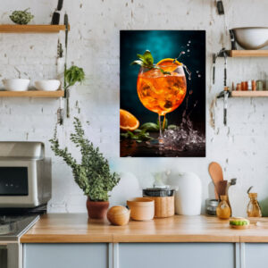 Poster Fotografie eines Glases, gefüllt mit Aperol Spritz mit Minze und Orange.