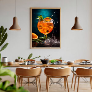 Poster Fotografie eines Glases, gefüllt mit Aperol Spritz mit Minze und Orange.