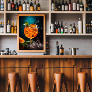 Poster Fotografie eines Glases, gefüllt mit Aperol Spritz mit Minze und Orange.