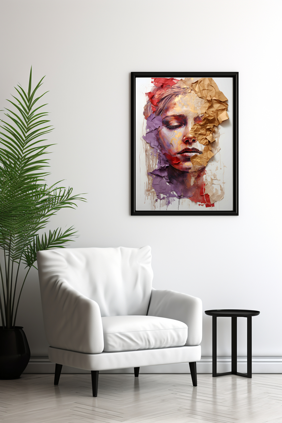 Kunstcollage Portrait Lady in red and gold als digitaler Kunstdruck zum Download