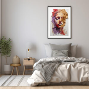 Kunstcollage Portrait Lady in red and gold als digitaler Kunstdruck zum Download