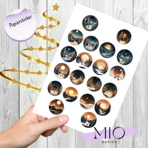 20 Weihnachtssticker Winter, Weihnachtsmotive Sticker Set DIN A4 auf selbstklebendem Kraftpapier