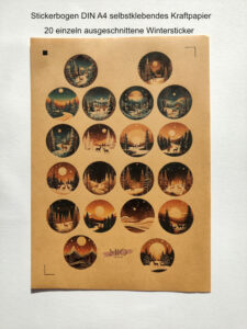 Weihnachtssticker, Sticker rund mit Wintermotiven