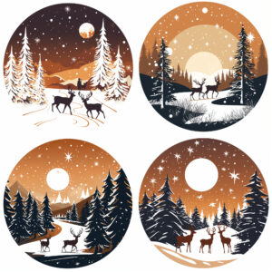 Weihnachtssticker, Sticker rund mit Wintermotiven