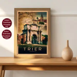 Gerahmtes Travel Poster von Trier mit dem berühmten Tor Porta Nigra