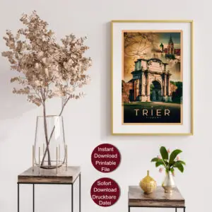 Gerahmtes Travel Poster von Trier mit dem berühmten Tor Porta Nigra