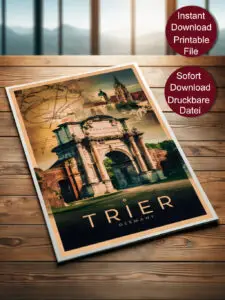 Gerahmtes Travel Poster von Trier mit dem berühmten Tor Porta Nigra