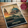 Retro Travel Poster von Dresden mit Blick auf die Elbe und historische Gebäude im Sonnenuntergang, betitelt mit 'DRESDEN GERMANY'.