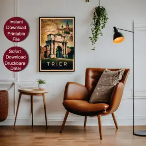 Gerahmtes Travel Poster von Trier mit dem berühmten Tor Porta Nigra