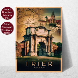 Gerahmtes Travel Poster von Trier mit dem berühmten Tor Porta Nigra