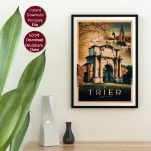 Gerahmtes Travel Poster von Trier mit dem berühmten Tor Porta Nigra