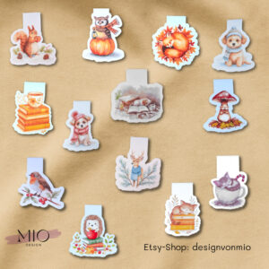 Magnetische Lesezeichen mit Aquarell-Motiven