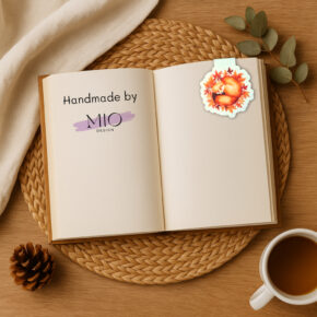 Aquarell-Lesezeichen mit Fuchs im Herbstkranz.