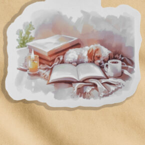 Magnetisches Lesezeichen mit Aquarell-Leseecke (Buch, Tee, Kerze).