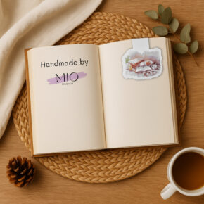 Magnetisches Lesezeichen mit Aquarell-Leseecke (Buch, Tee, Kerze).